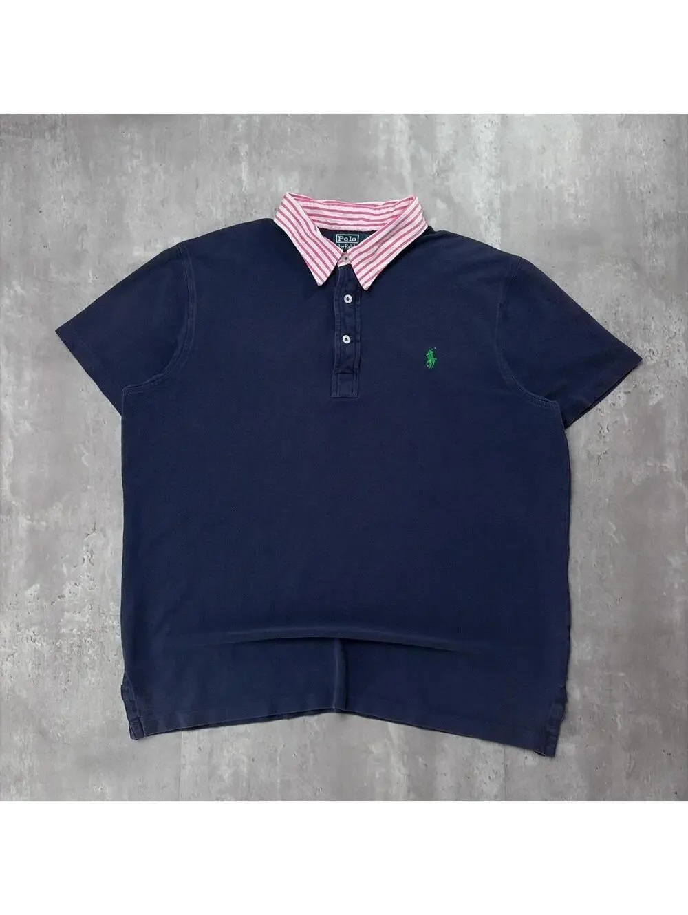 Vintage 90s Navy Polo Ralph Lauren Striped Collar Polo Shirt